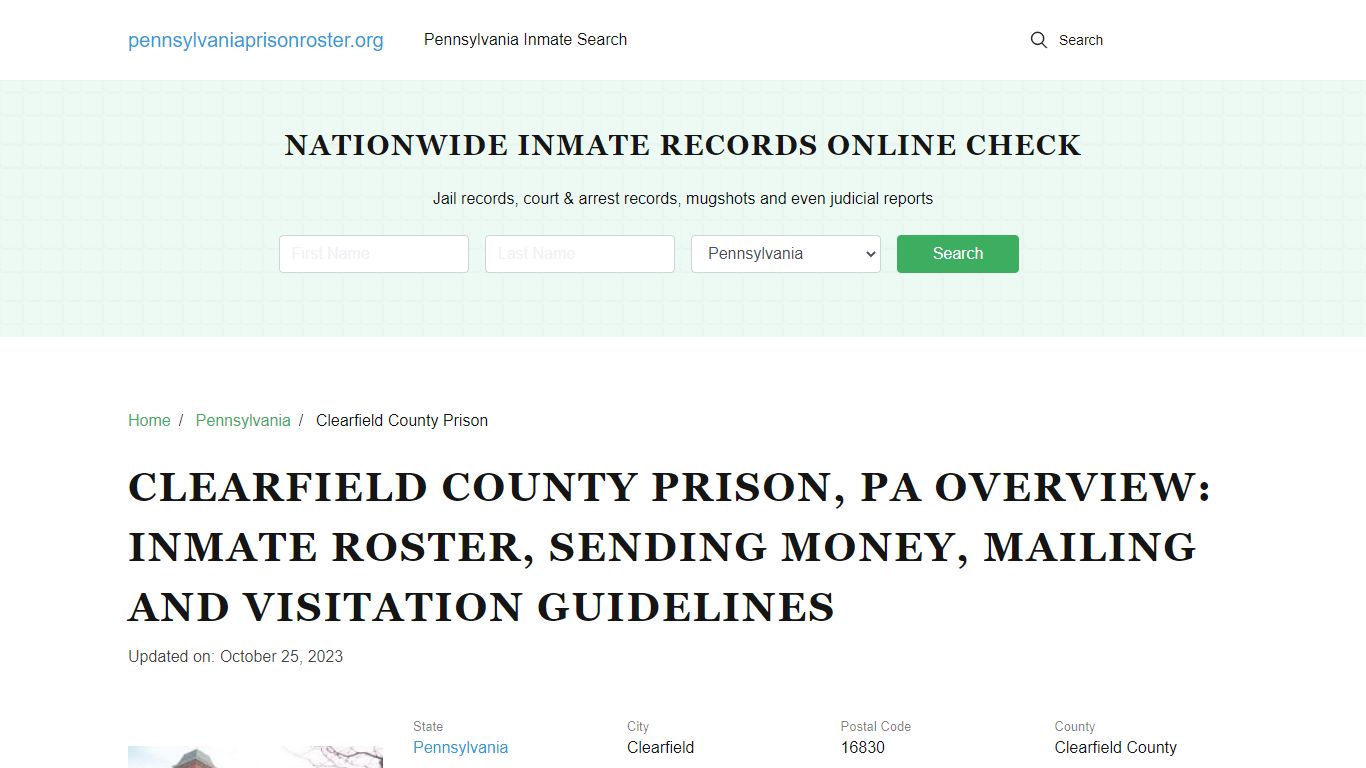 Clearfield County Prison, PA: Offender Search, Visitation & Contact Info